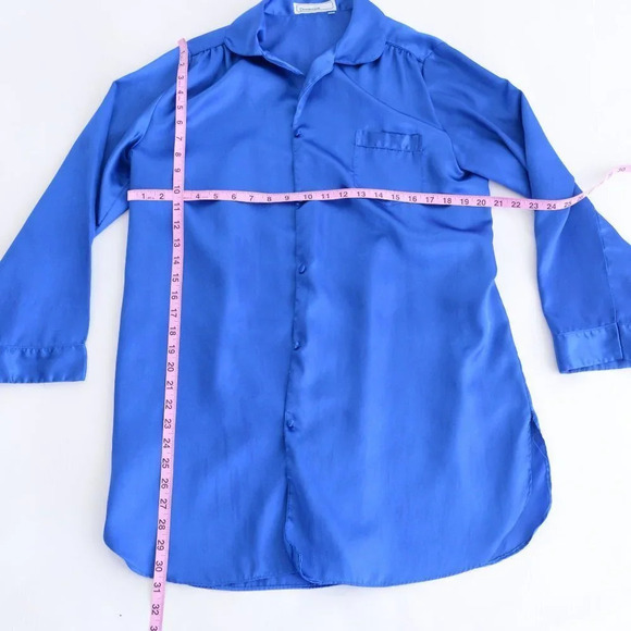 Vintage Dominque Royal Blue Silky-Like Button  Down Nightgown LG - Picture 5 of 14